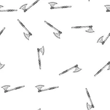 Seamless pattern throwing axe medieval sketch hand drawn イラスト素材