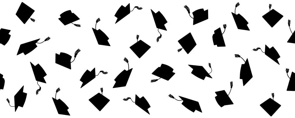 Seamless pattern of throwing square academic caps with tassel, vector illustr Stockillustratie