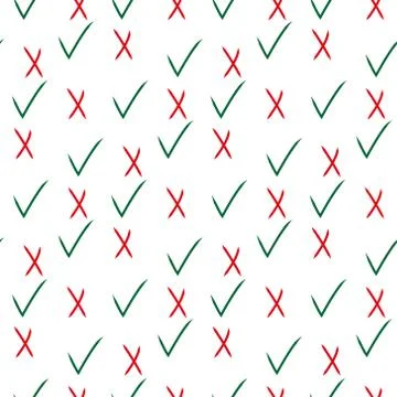 Seamless pattern with Tick and Cross. Isolated red and green on white backgro Stock Illustration
