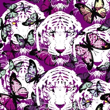 Seamless pattern tiger and butterflies print  Stock Illustration