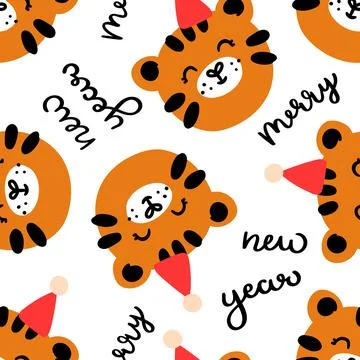 Seamless pattern with tiger faces Stock Illustration