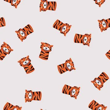 Seamless pattern tiger hand puppet cartoon vector 库存插图