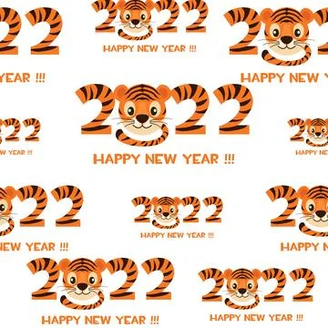 Seamless pattern tiger happy new year 2022 for graphic desig Stock Illustration