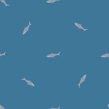 Seamless pattern Tiger shark blue background. Gray texture of marine fish for Illustrazione stock