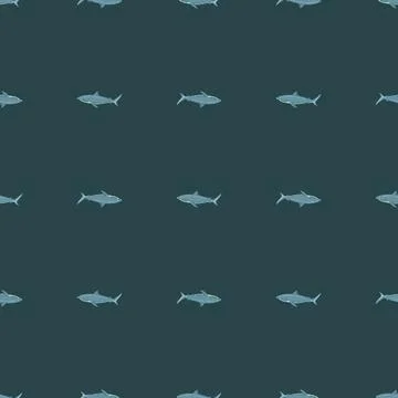 Seamless pattern Tiger shark dark green background. Gray textured of marine f 스톡 일러스트