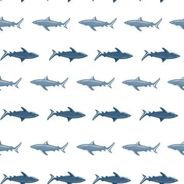 Seamless pattern Tiger shark isolated on white background. Textured of marine Illustrazione stock