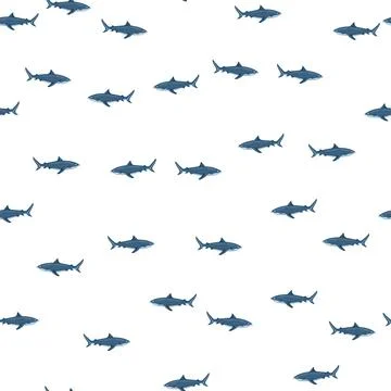 Seamless pattern Tiger shark isolated on white background. Blue texture of ma Stock Illustration
