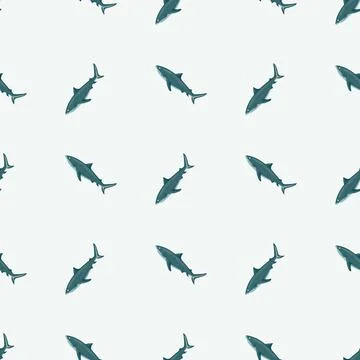 Seamless pattern Tiger shark light background. Green textured of marine fish  스톡 일러스트
