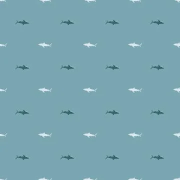 Seamless pattern Tiger shark pastel blue background. Gray and white textured  Stock Illustration