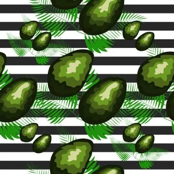 Seamless pattern with tiger stripes and tropical fruits and leaves. Pattern w Stock Illustration