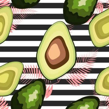 Seamless pattern with tiger stripes and tropical fruits and leaves. Pattern w 스톡 일러스트