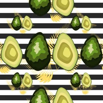 Seamless pattern with tiger stripes and tropical fruits and leaves. Pattern w Stock Illustration