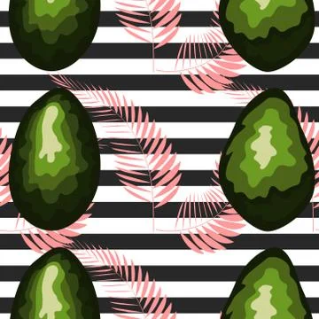 Seamless pattern with tiger stripes and tropical fruits and leaves. Pattern w イラスト素材