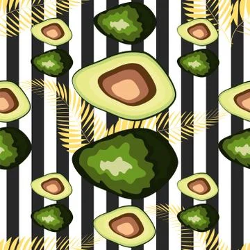 Seamless pattern with tiger stripes and tropical fruits and leaves. Pattern w Illustrazione stock