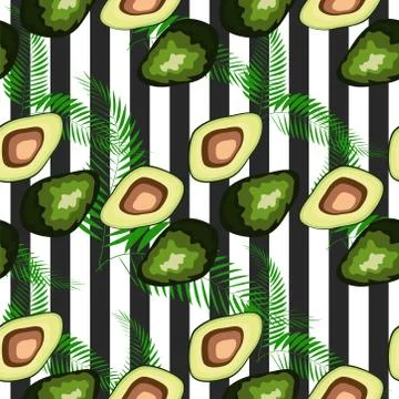 Seamless pattern with tiger stripes and tropical fruits and leaves. Pattern w Illustrazione stock