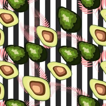 Seamless pattern with tiger stripes and tropical fruits and leaves. Pattern w Illustrazione stock