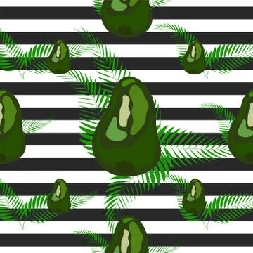 Seamless pattern with tiger stripes and tropical leaves. Pattern with avocado Ilustración de archivo