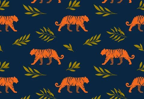Seamless pattern with tigers. Repeating design element for printing on fabric イラスト素材