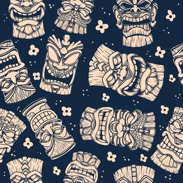 Seamless pattern with tiki idols. Design element for poster, card, banner, si Stock Illustration