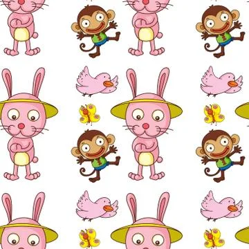 Seamless pattern tile cartoon with animals Stock Illustration