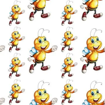 Seamless pattern tile cartoon with bee Stock Illustration