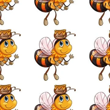 Seamless pattern tile cartoon with bee Stock Illustration