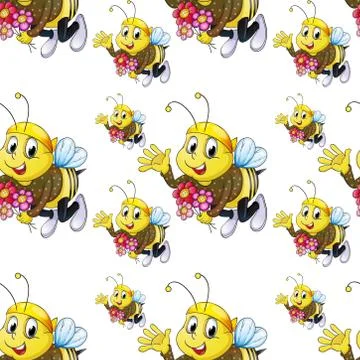 Seamless pattern tile cartoon with bee イラスト素材