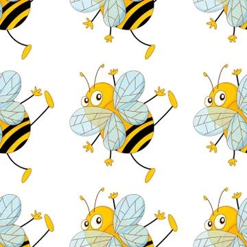 Seamless pattern tile cartoon with bees Stock Illustration