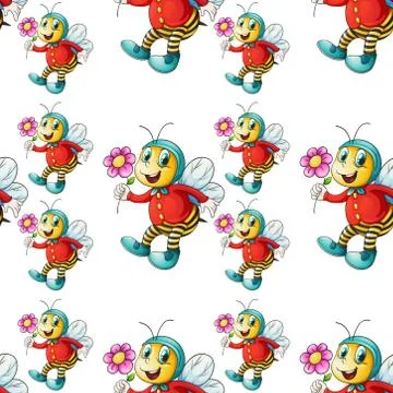 Seamless pattern tile cartoon with bees Stock Illustration