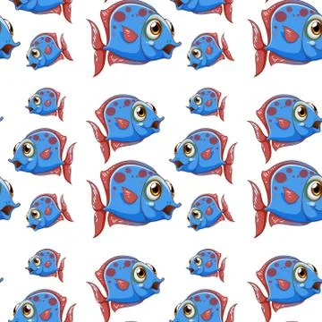 Seamless pattern tile cartoon with blue fish Stock Illustration