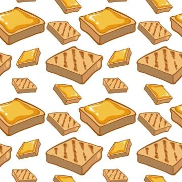 Seamless pattern tile cartoon with bread and butter food Stock Illustration