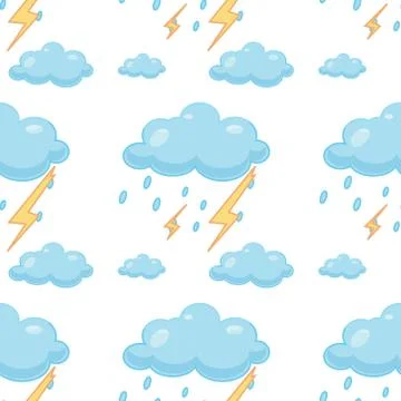 Seamless pattern tile cartoon with clouds and lightning Illustrazione stock