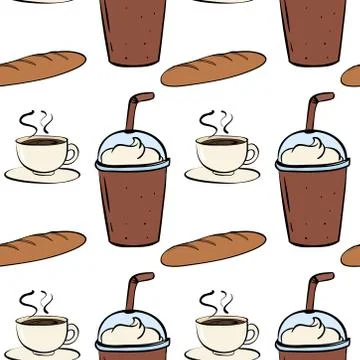 Seamless pattern tile cartoon with coffee and bread イラスト素材