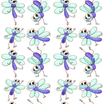Seamless pattern tile cartoon with dragonfly Illustrazione stock