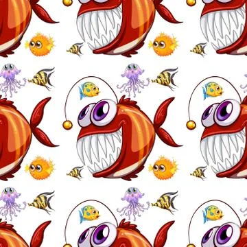 Seamless pattern tile cartoon with fish Stock Illustration