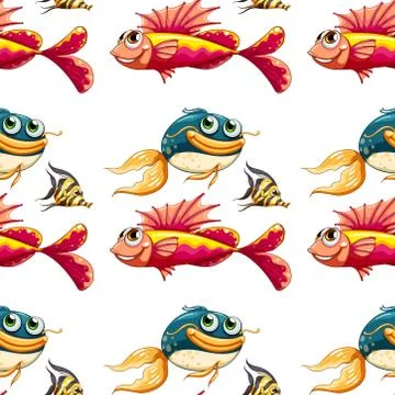 Seamless pattern tile cartoon with fish Stockillustratie