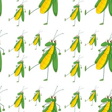 Seamless pattern tile cartoon with grasshopper Stock Illustration