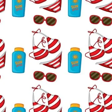 Seamless pattern tile cartoon with summer beach theme Stock Illustration