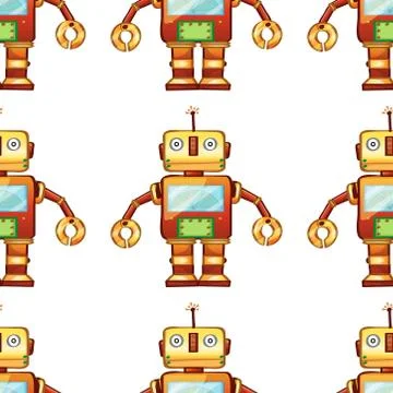 Seamless pattern tile cartoon with toy robot Illustrazione stock
