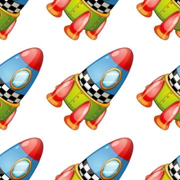 Seamless pattern tile cartoon with toy rocket Stock Illustration