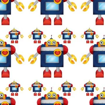 Seamless pattern tile cartoon with toy robot Illustrazione stock