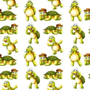 Seamless pattern tile cartoon with turtle Stock Illustration