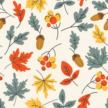 Seamless Pattern tile of Colorful Autumn Leaves on light background Stock Illustration