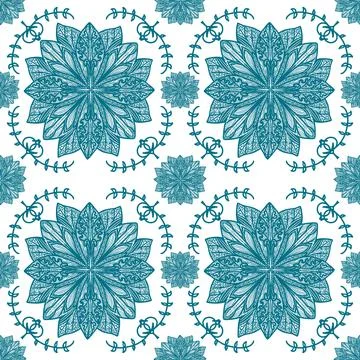 Seamless pattern tile with mandala, vintage decorative elements illustration, Stock Photos