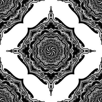 Seamless pattern tile with mandala, vintage decorative elements illustration, Stock Photos