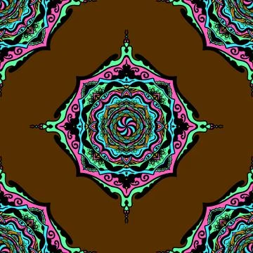 Seamless pattern tile with mandala, vintage decorative elements illustration, Foto stock