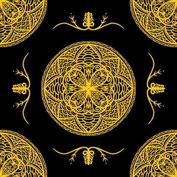 Seamless pattern tile with mandala, vintage decorative elements illustration, Stock Photos