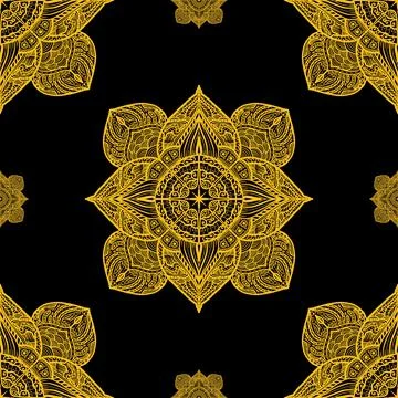 Seamless pattern tile with mandala, vintage decorative elements illustration, Stock Photos