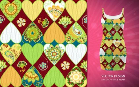 Seamless pattern tile with mandalas and heart. Vintage decorative elements. Hand Illustrazione stock