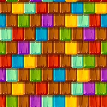 Seamless pattern of tiled old multicolored wooden roofs. Stock Illustration